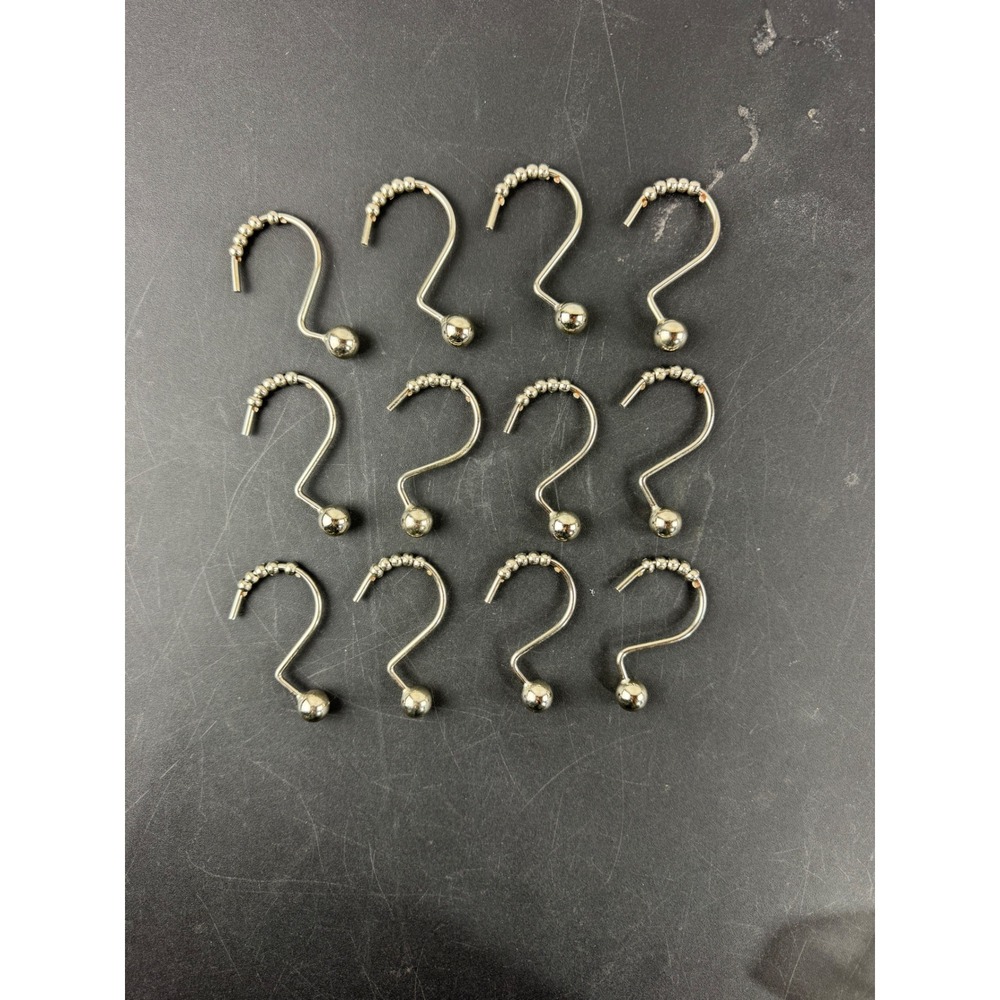 Set of 12 Chrome Roller Ball Shower‎ Curtain Hooks Silver Metal Rings Beaded